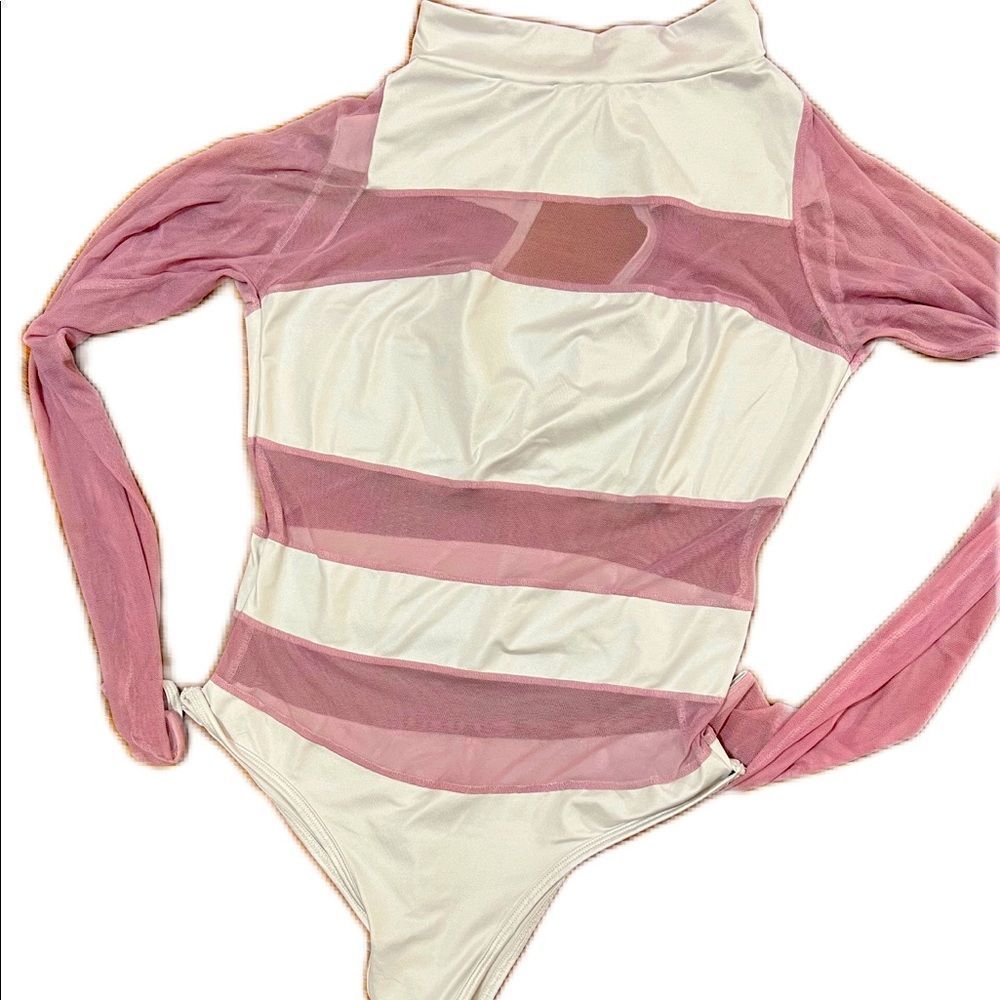 FashionNova Long Mesh Sleeves High Neck Bodysuit